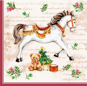 Салфетка НГ 3-сл. 33*33  20л Home Collection Classic  Новогодняя лошадка. Кремовый фон/12/25403