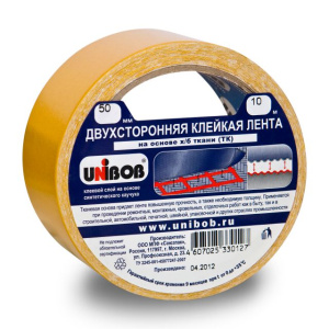 Клейкая лента двухсторонняя 25 х  5м  тканевая основа /72шт*кор/  UNIBOB К23879
