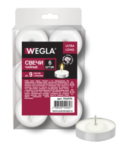 Свечи в гильзе  белые неаромат. WEGLA ULTRA LONG /6 шт*уп/702576