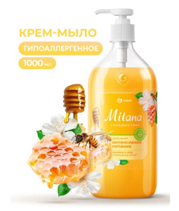 1000 мл. GraSS Мыло жидкое Молоко и мед с дозатором  /6шт*кор/126101