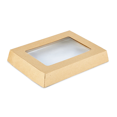 1ЕА Крышка PaperLid КРАФТ с окном для контейнера 500мл, Плоская (25шт/400 шт*кор) 26664, 26496